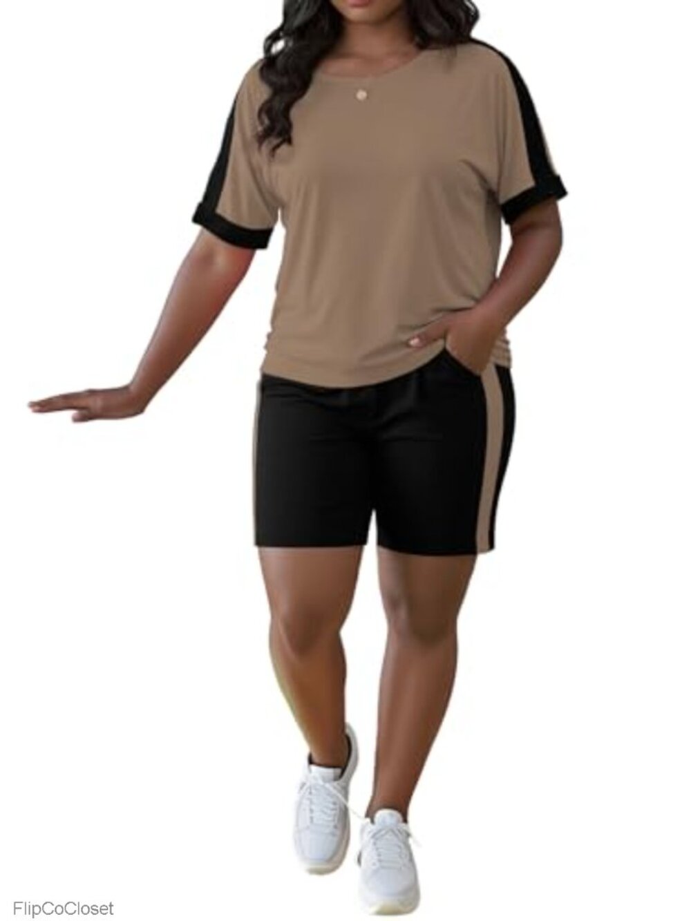 Women 2 Piece Sweatsuit Set Color Block Lounge Jogger Shorts